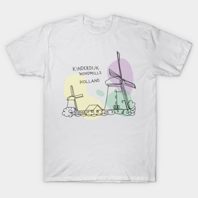 Kinderdijk Windmills, Holland T-Shirt by ShopBuzz